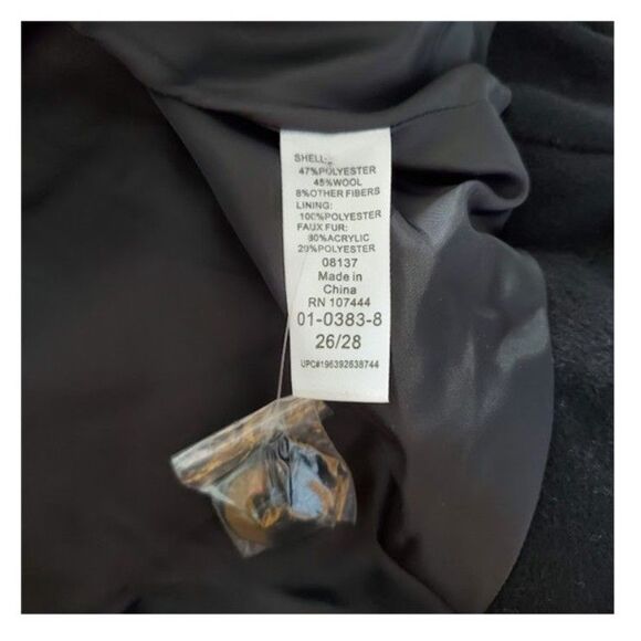 NWT Jessica London BLK Faux Fur Trim Wool Blend Cape Coat Plus Sz 26/28 Classic - Picture 9 of 11